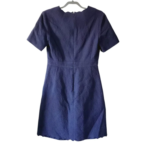 Tory Burch Jacquard Scalloped Navy Sheath Dress Classic Preppy 8 - Picture 3 of 7